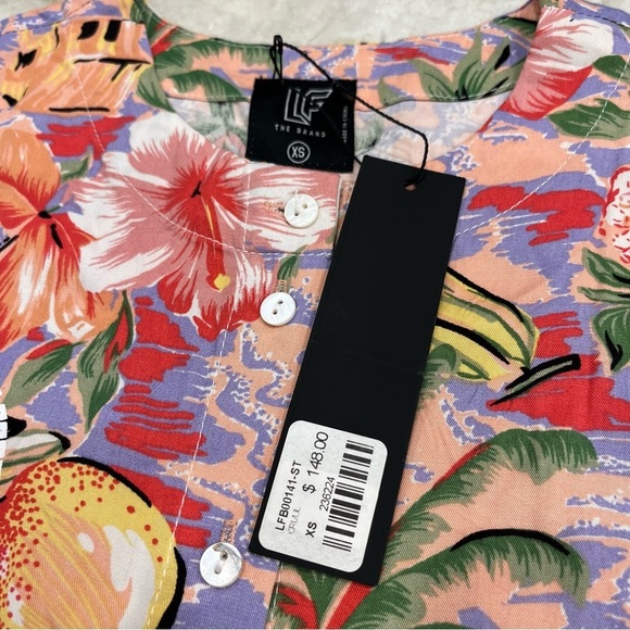 NWT LF The Brand | Hawaiian Button Down Crop‎ Top | Pink/Green | Size XS - Picture 4 of 12